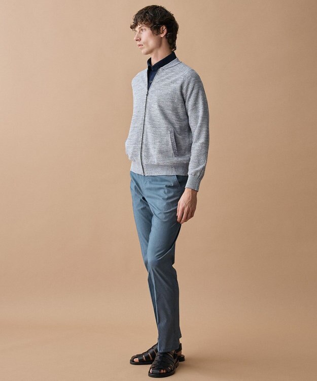 JOSEPH ABBOUD 【イタリア糸×エコ素材・通気性・軽量】スラブギマ×和紙 ニット ブルゾン ブルー系