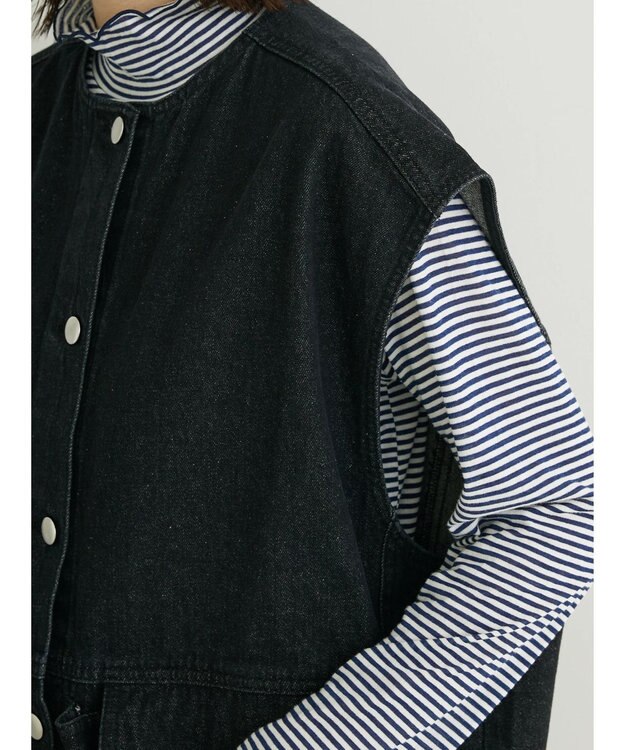 Green Parks ・ＥＬＥＮＣＡＲＥ　ＤＵＥ　ノーカラーデニムベスト Black