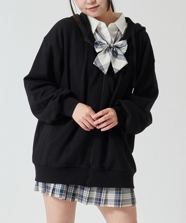 WEGO 【SCHOOLITEM】ルーズフィットジップパーカー ブラック