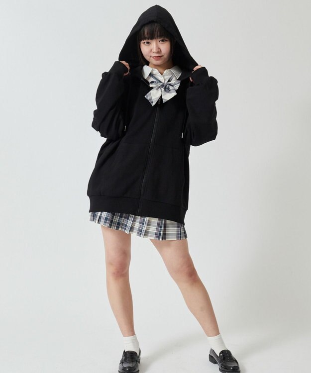 WEGO 【SCHOOLITEM】ルーズフィットジップパーカー ブラック
