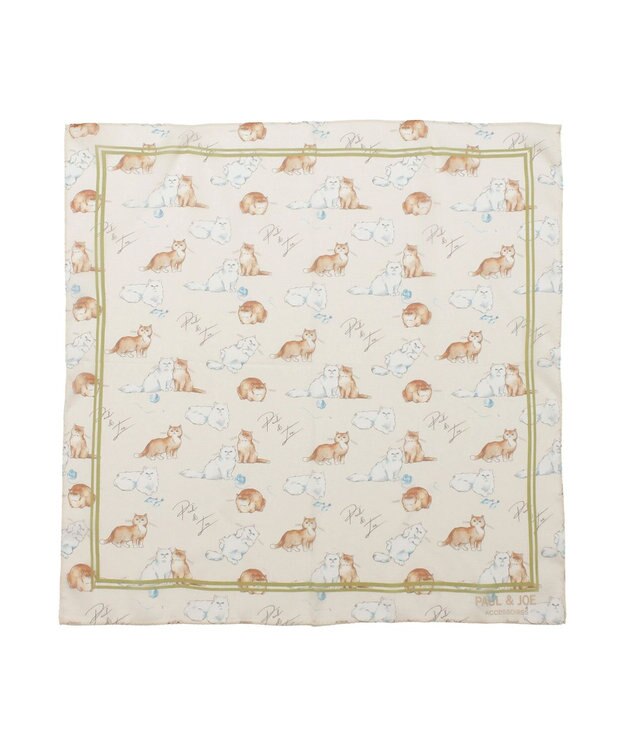 MOONBAT 【WEB限定】PAUL & JOE ACCESSOIRES シルクシフォンスカーフ 58×58cm ベージュ(Playing whith a ball wool)