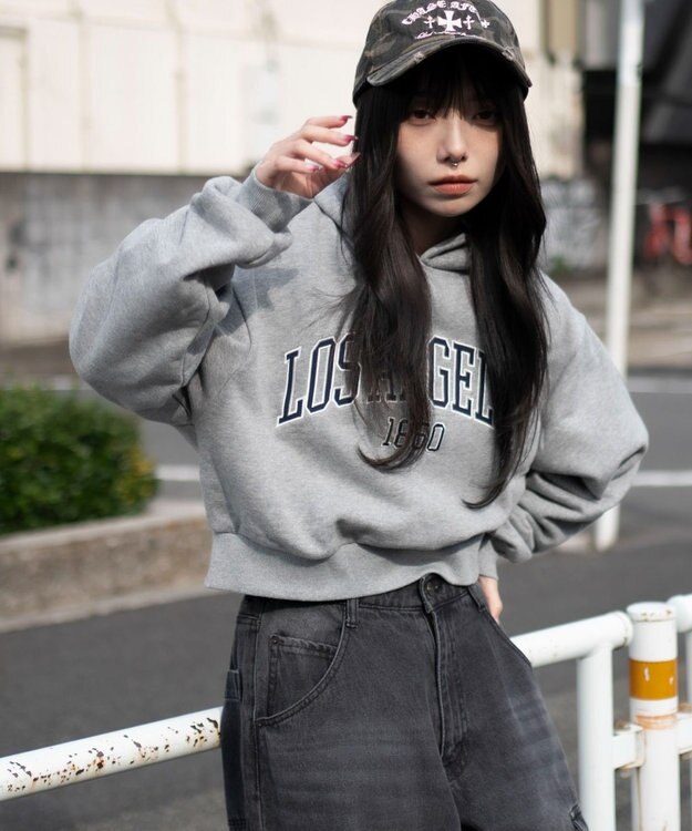 WEGO グラフィックショートプルパーカー グレーその他