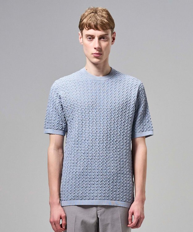JOSEPH HOMME ドライコットンリンクス　半袖クルーネックニット スカイブルー系