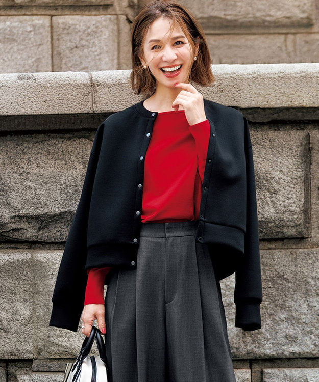 UNFILO L 【野呂佳代さん着用】BEAUTY FORM JERSEY スナップカーディガン ブラック