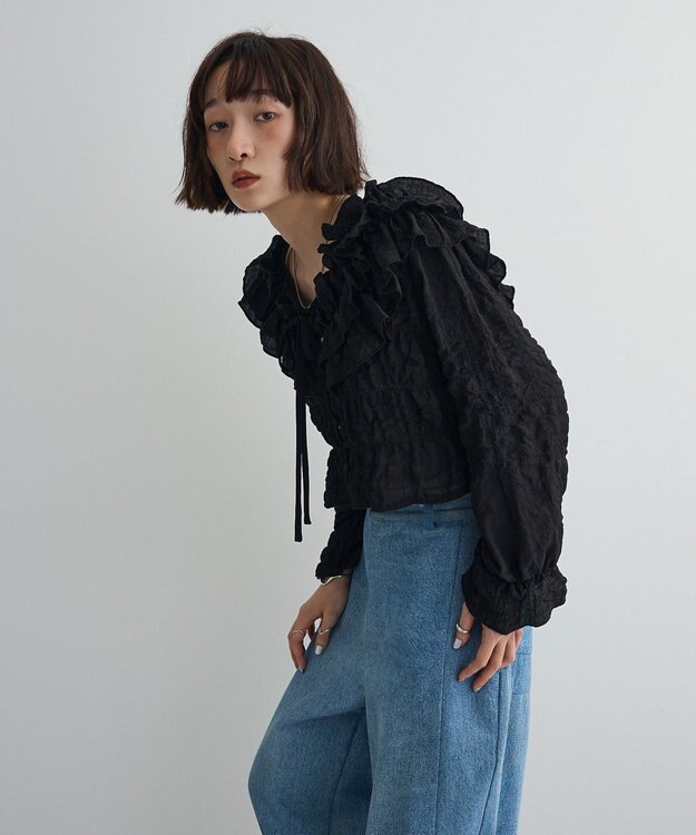 Green Parks ２ＷＡＹフリルブラウス Black