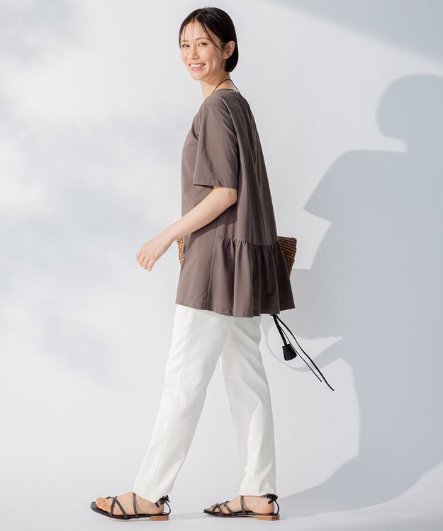 自由区 【WEB限定・洗える・XSサイズあり】ディフォームピケチュニック丈 カットソー ブラウン系