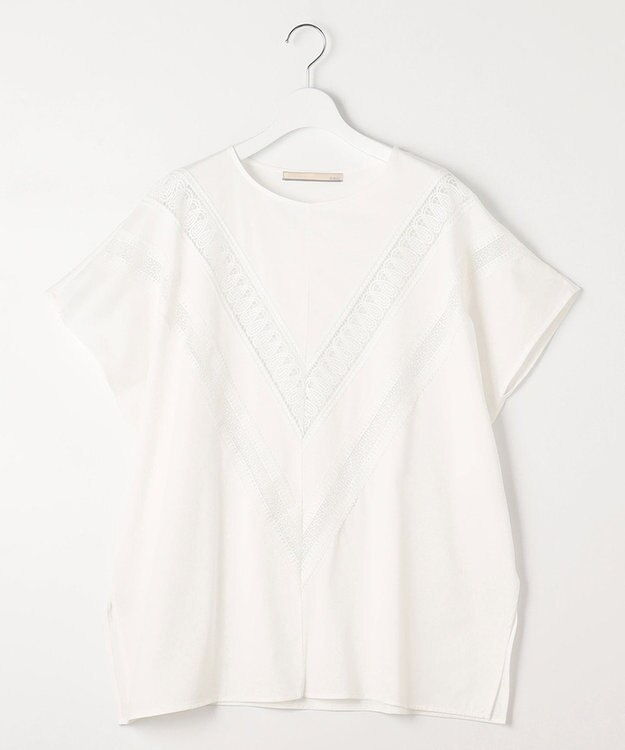 自由区 【洗える・XSサイズあり】レースEDGEフロントレース カットソー アイボリー系