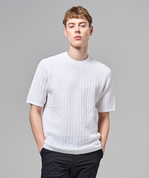 JOSEPH HOMME ドライコットンリンクス　半袖クルーネックニット ホワイト系