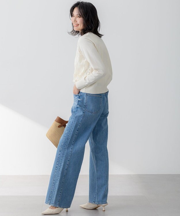 23区 L 【洗える】エンブロイダリーレース カーディガン アイボリー系