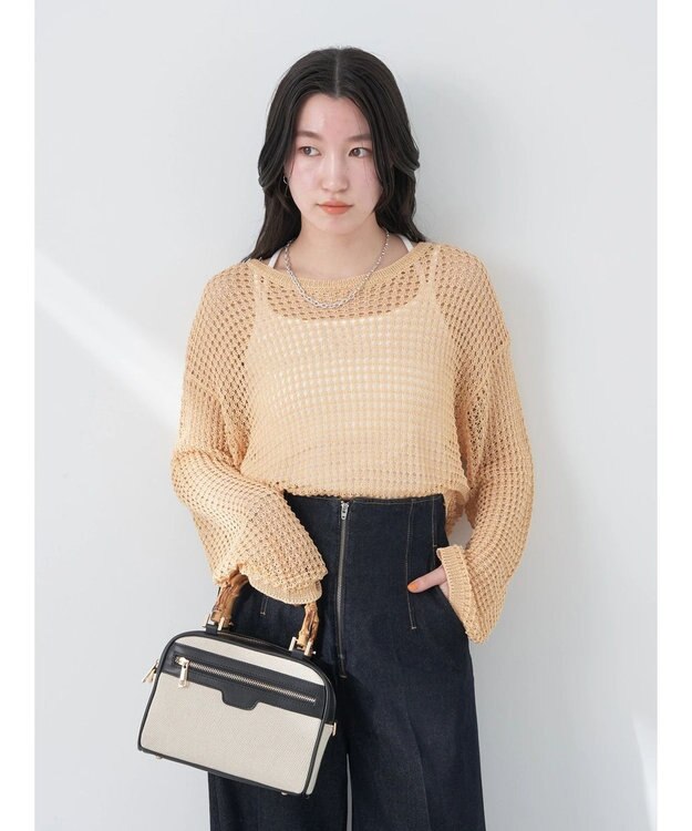 earth music&ecology レーシーニットプルオーバー Orange