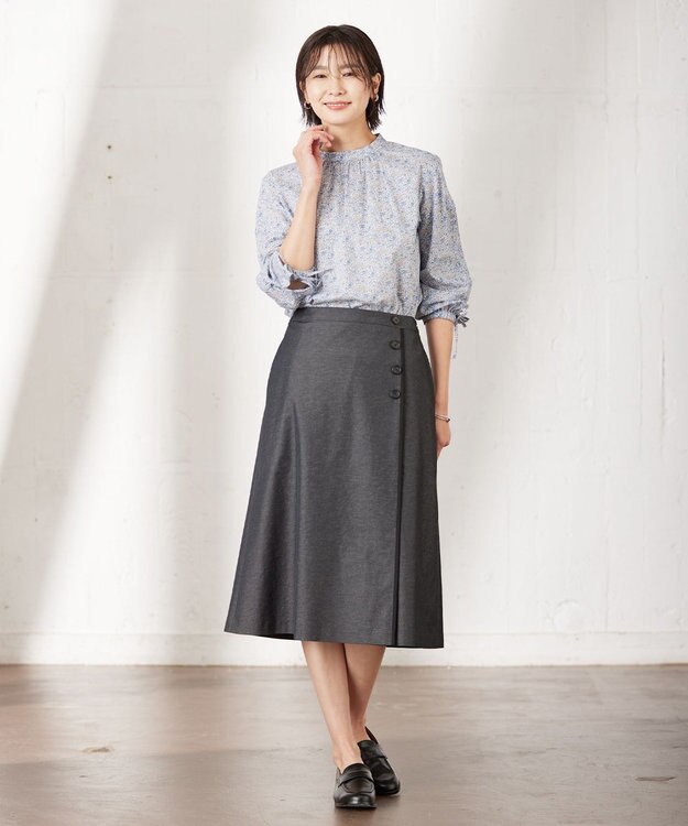 J.PRESS LADIES 【洗える】 LIBERTY Honeydew/Kate&Mil スタンドカラー ブラウス ブルー系5