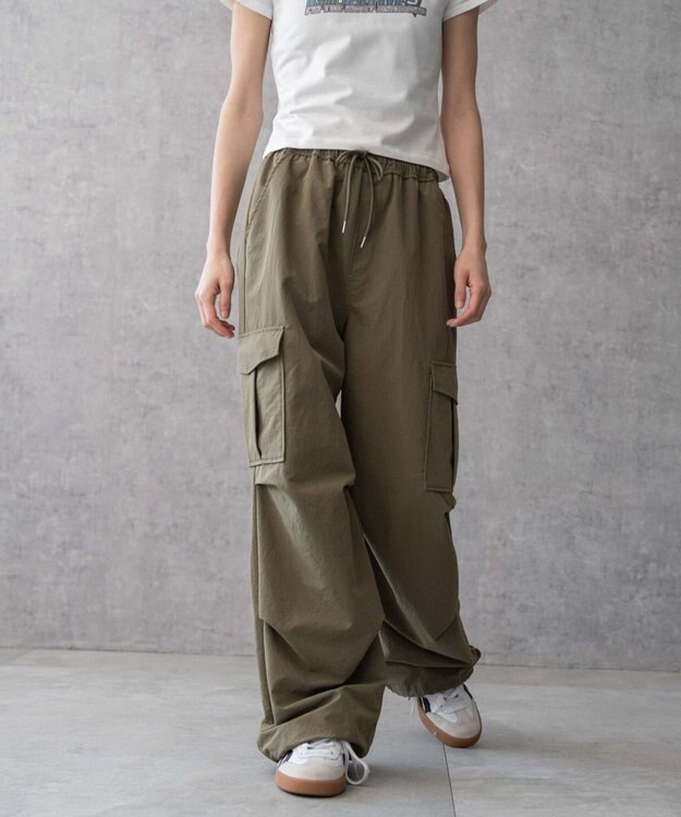 WEGO 【ウエストゴム】イージーパラシュートカーゴパンツ オリーブ