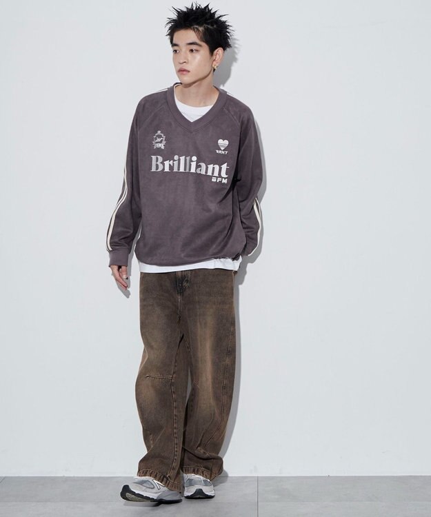 WEGO 【ユニセックス着用ITEM】フェイクスウェードグラフィックプルオーバー ブラック中濃色