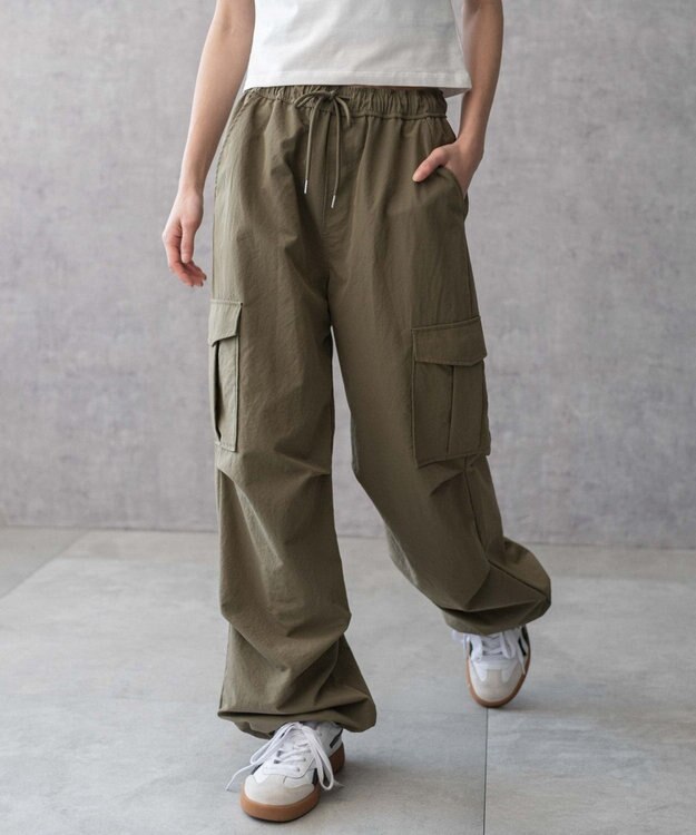 WEGO 【ウエストゴム】イージーパラシュートカーゴパンツ オリーブ