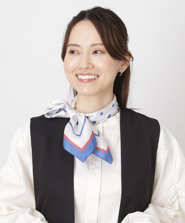 MOONBAT 【シルク100%】MACKINTOSH PHILOSOPHY(マッキントッシュ フィロソフィー）ドット シルクプリントスカーフ 日本製 68cm×68cm UV対策 オフホワイト