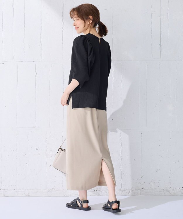 ANY L 【ウエストゴム】カットジョーゼットタイトスカート サンドベージュ