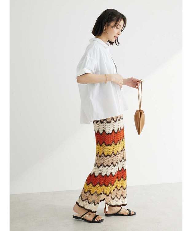 Green Parks 透かし編みマルチボーダースカート Red