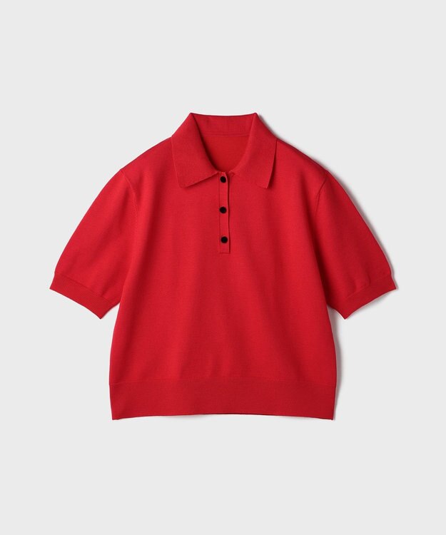 GRACE CONTINENTAL バイカラーポロニットトップ レッド