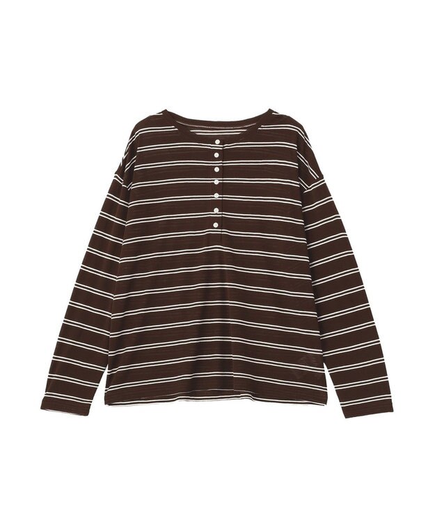 CRAFT STANDARD BOUTIQUE シアーボーダーヘンリーネックロンT Brown