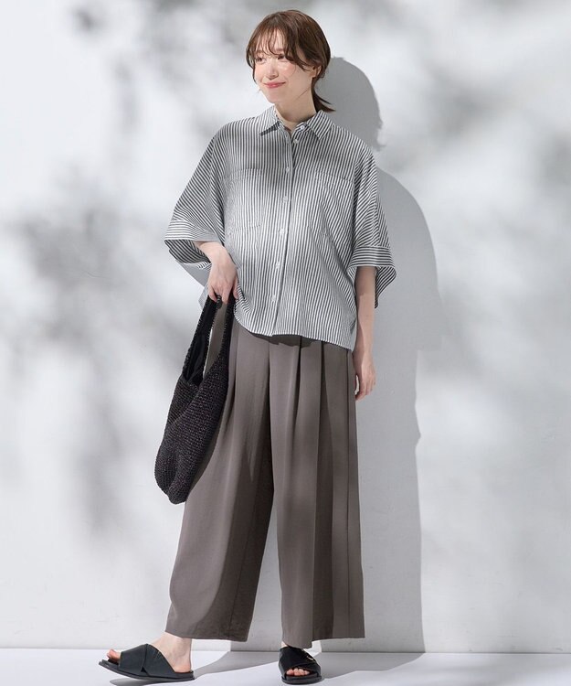 ANY 【手洗い可】コットンリネンブラウス オフ×ブラック