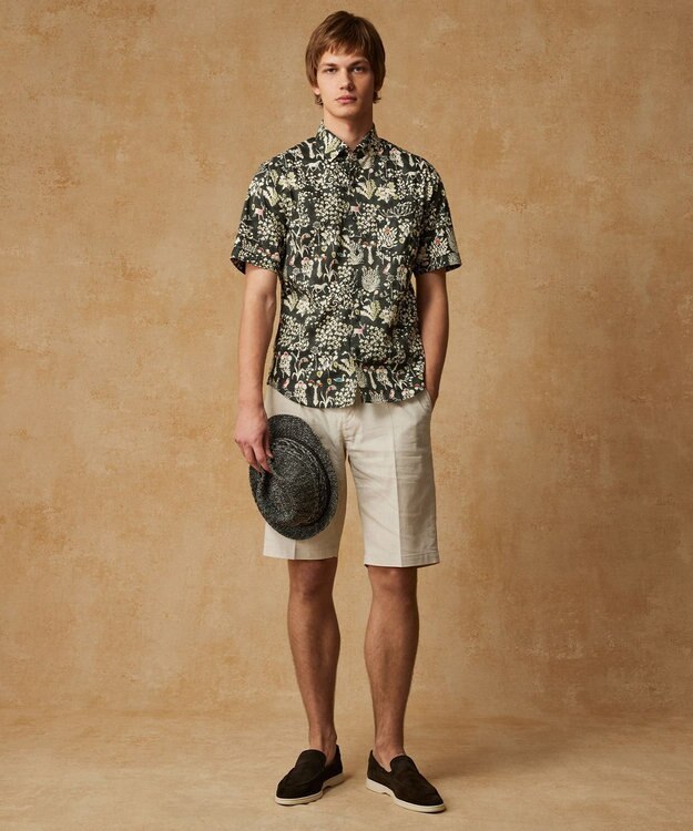 JOSEPH ABBOUD 【ウエストも伸びる/清涼/ストレッチ】ストレッチリネンシャンブレーショートパンツ アイボリー系