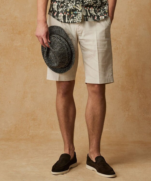JOSEPH ABBOUD 【ウエストも伸びる/清涼/ストレッチ】ストレッチリネンシャンブレーショートパンツ アイボリー系