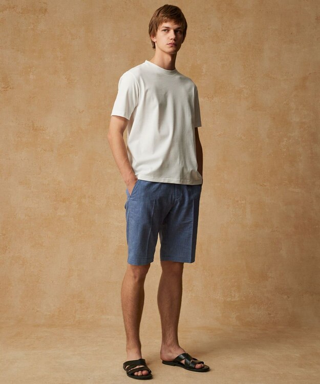 JOSEPH ABBOUD 【ウエストも伸びる/清涼/ストレッチ】ストレッチリネンシャンブレーショートパンツ サックスブルー系