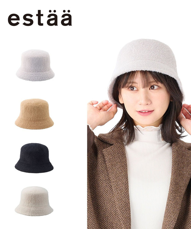 MOONBAT 【洗える】estaa アンゴラ風バケットハット ダークグレー