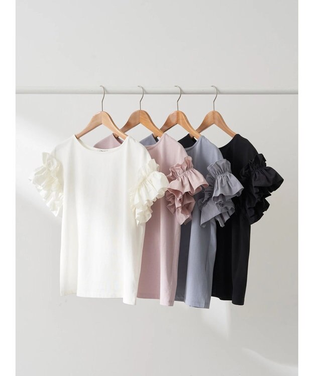 earth music&ecology フリルスリーブカットソー Pink Beige