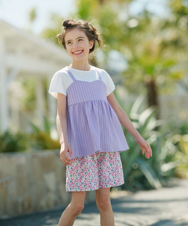 組曲 KIDS 【110-140㎝】レースカットソーコンビ チュニック ラベンダー系