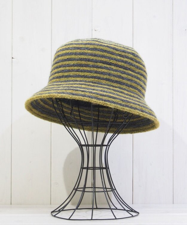 石田製帽 モヘヤ混ボーダー　バケット イエロー