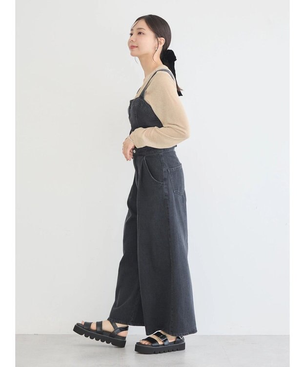 earth music&ecology ダブルベルトデザインワイドパンツ Black