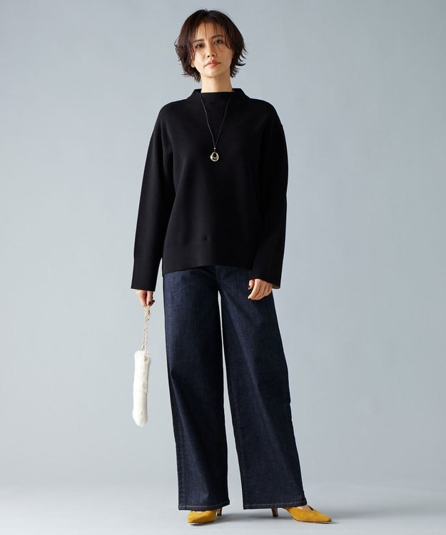 自由区 【洗える】365DENIMワイドストレート パンツ ネイビー系