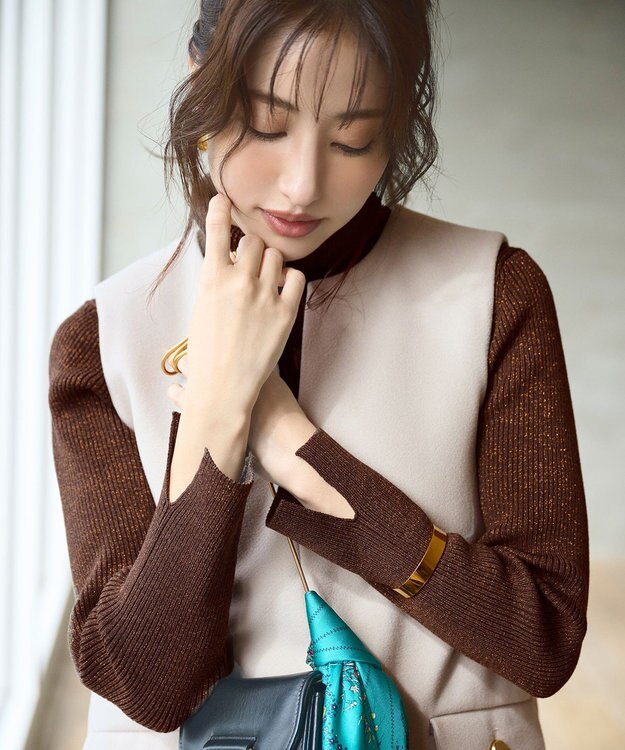 ANY SIS 【2SET】ニードルジャンパースカート × ラメリブタートルニット セット アイボリーベージュ×ブラウン