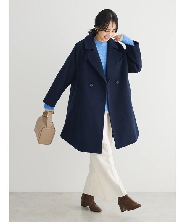 Green Parks ビーバー調テーラードカラーコート Navy