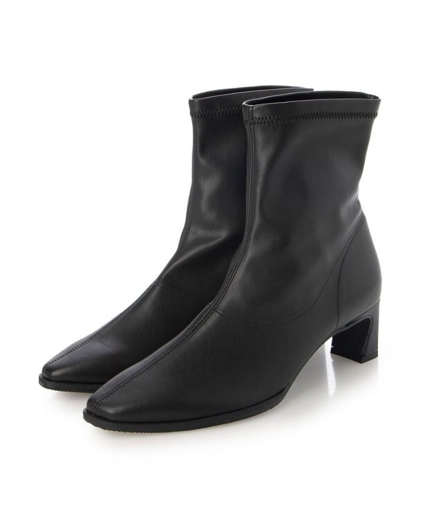 MODE ET JACOMO <carino>【レイン対応】フレアヒールストレッチブーツ ブラック