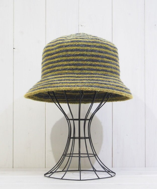 石田製帽 モヘヤ混ボーダー　バケット イエロー