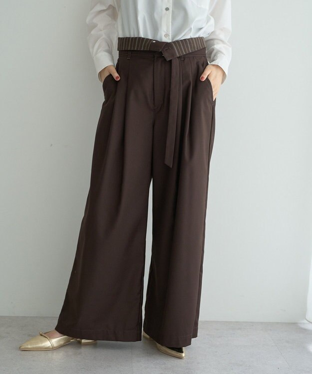 YECCA VECCA ベルト付き2wayタックワイドパンツ Dark Brown