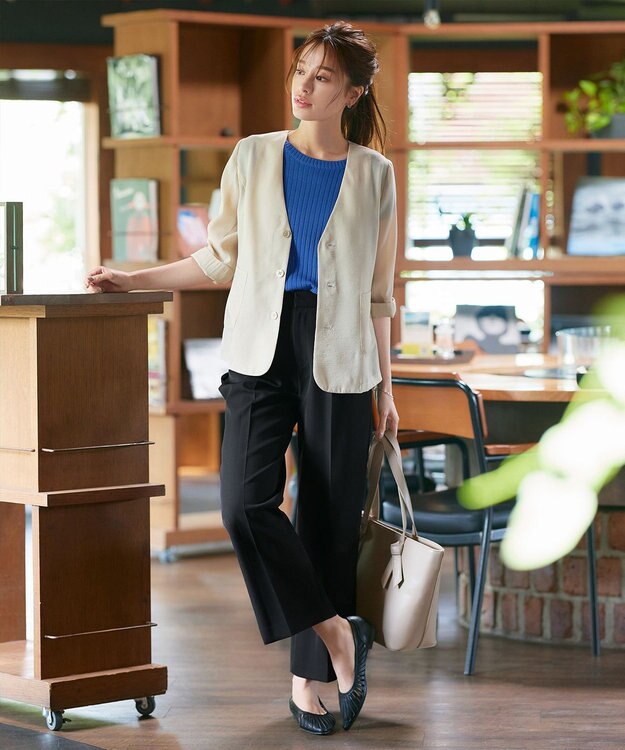 Tiaclasse 【洗える】ナナメ切替リボンニットトップス ブルー