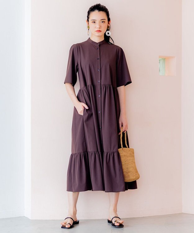 組曲 【弱撥水機能・UVケア】ライトナイロンストレッチ ワンピース ブラウン系