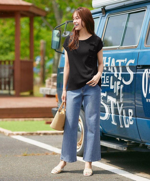 Tiaclasse 【洗える】ナナメ切替リボンニットトップス ブラック