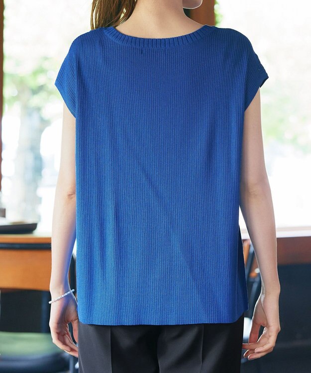 Tiaclasse 【洗える】ナナメ切替リボンニットトップス ブルー