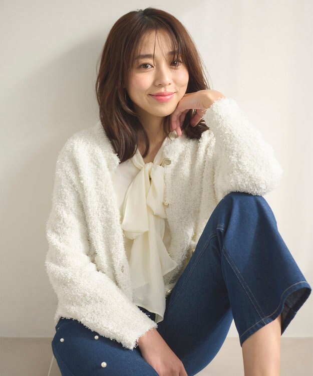 Feroux 【洗える】ミックスヤーンニット ジャケット アイボリー系