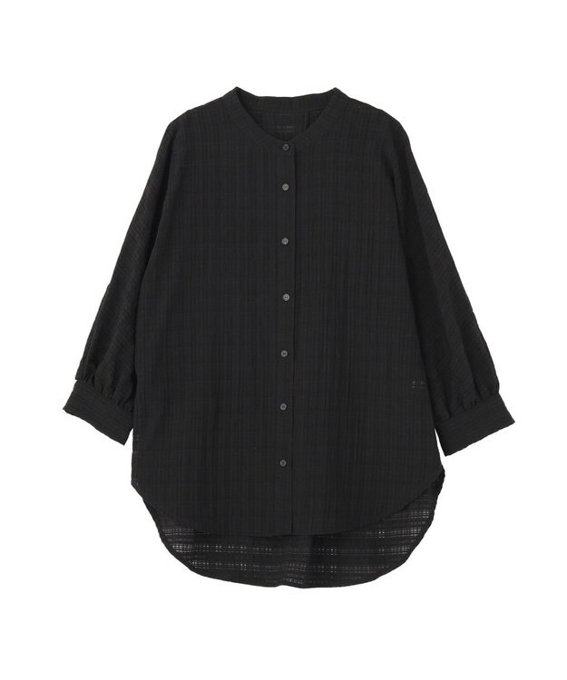 Green Parks シアーチェック７分袖シャツ Black