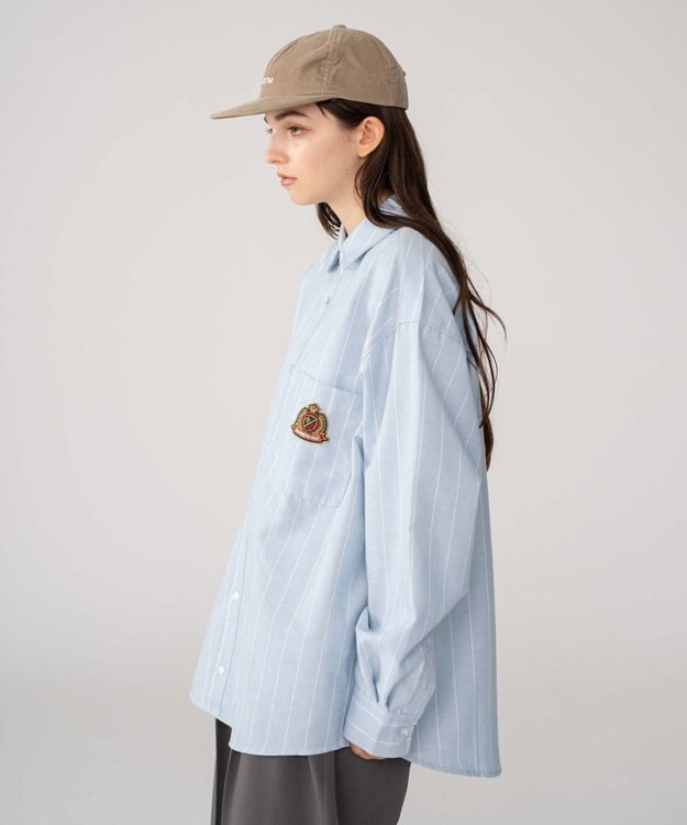 WEGO 【ユニセックス着用ITEM/MLサイズ展開】オックスフォードエンブレムシャツ（LS） ブルーストライプ