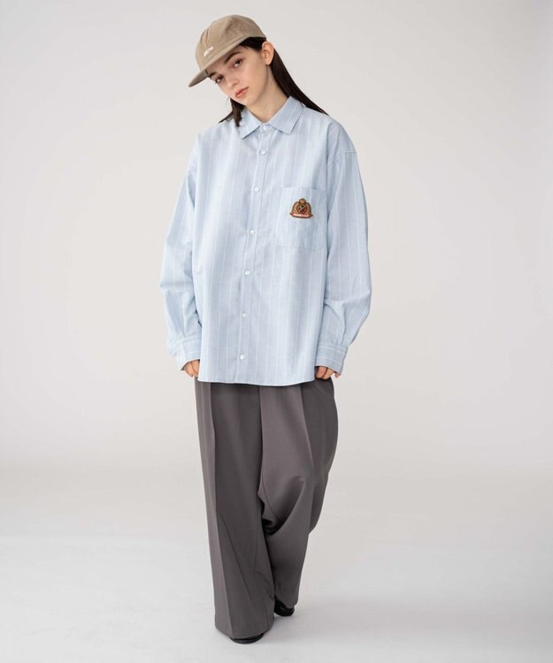 WEGO 【ユニセックス着用ITEM/MLサイズ展開】オックスフォードエンブレムシャツ（LS） ブルーストライプ