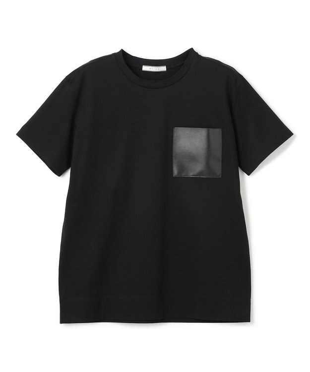 BEIGE， 【WEB限定・洗える】TORENIA / レザーポケットコットンクルーネックTシャツ Black×Black