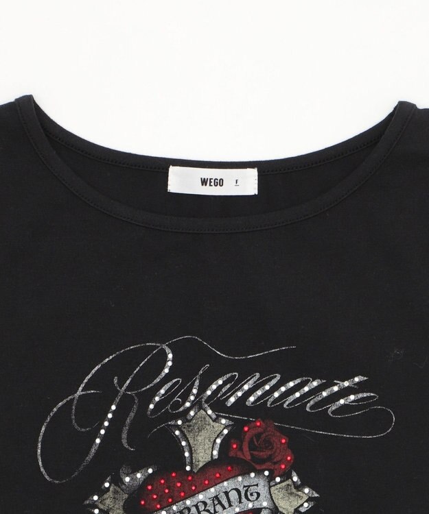 WEGO ラインストーンハートグラフィックちびT ブラック