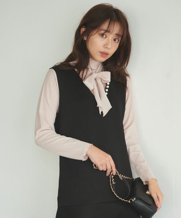 Feroux 【2WAY・洗える】リボンタイシアータートル カットソー ピンク系