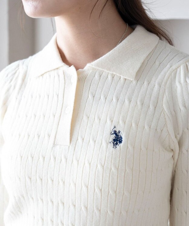 WEGO 【WEB限定/25年秋冬新作】別注USPOLOケーブルニットポロ ホワイトアイボリー